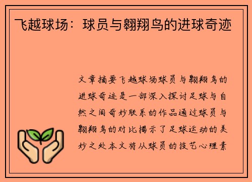 飞越球场：球员与翱翔鸟的进球奇迹